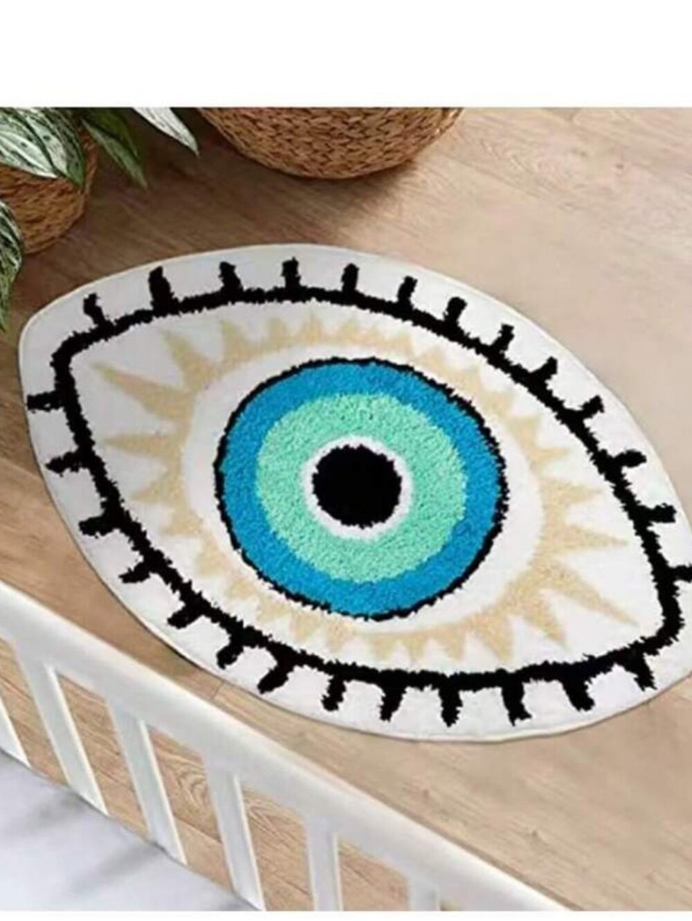 Evil Eye Accent Bath Rug - White, Blue & Teal